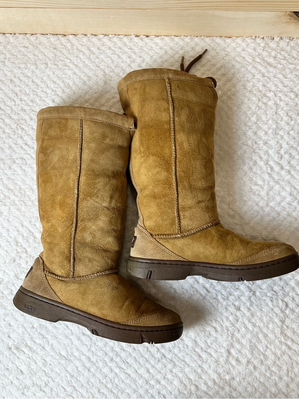 UGG Vintage Ultimate Tall Tan Suede Mid-Calf Winter Boots Sheepskin Cabincore